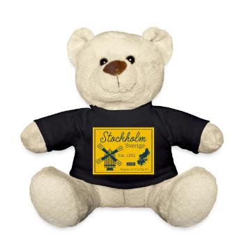 Stockholm Sverige Vintage Travel Motif - Teddy Bear - black - Front