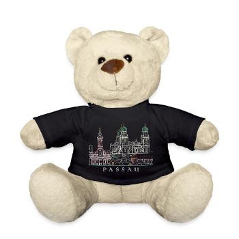 Passau Danube View, Bavaria, Germany, Drawing - Teddy Bear - black - Front