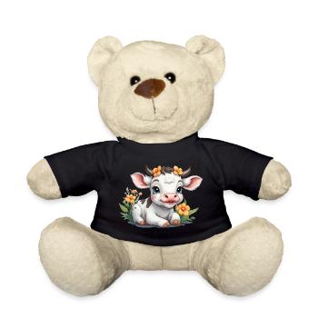 Cute baby cow calf on flower meadow - Teddy Bear - black - Front