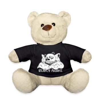 Panda Bear Sleeps With Saying Bearly Awake - Teddy Bear - black - Front