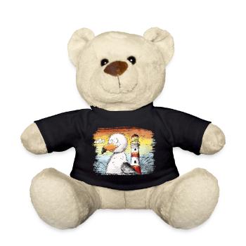 Möwe Urlaub Meer Leuchtturm Sonnenuntergang - Teddy - Schwarz - Vorne