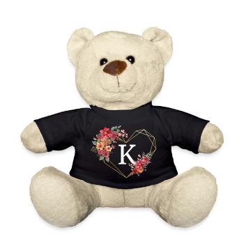 Floral gold heart letter k - Teddy Bear - black - Front