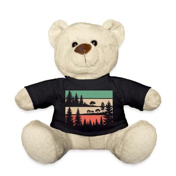 Retro forest nature silhouette trees motif hiking - Teddy Bear - black - Front