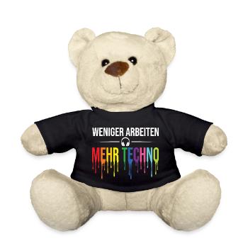Less work, more techno – Rave Statement - Teddy Bear - black - Front