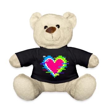 Pixel Heart Neon Glitch Rainbow - Teddy Bear - black - Front