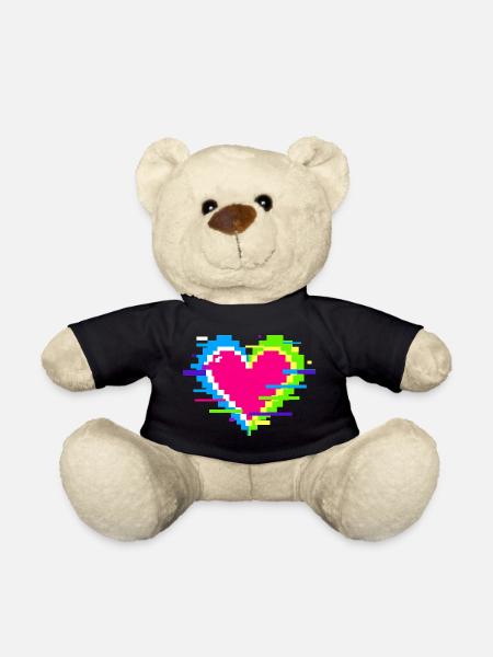 Pixelherz Neon Glitch Regenbogen - Teddy - Schwarz