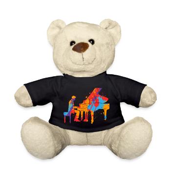 Piano bunt Pianist Jungen Herren Kinder Klavier - Teddy - Schwarz - Vorne