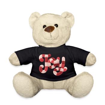 Weihnachts JOY Typografie Rot Weiß Motiv - Teddy - Schwarz - Vorne