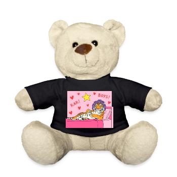 Pink Tiger Lounge with Hearts and Hair Curlers - Teddy Bear - black - Front