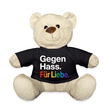 Regenbogen Liebe Statement Spruch Shirt CSD - Teddy - Schwarz - Vorne