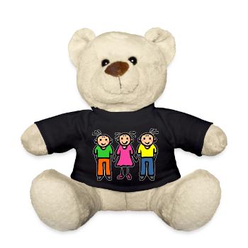 Three children - parents single parent siblings - Teddy Bear - black - Front