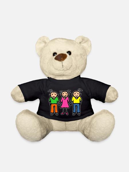Trois enfants - parents parents frères et sœurs monoparentaux - Nounours - noir