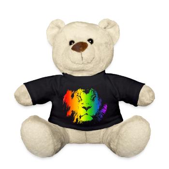Löwe Regenbogen Tier Gesicht bunt katzenartig - Teddy - Schwarz - Vorne
