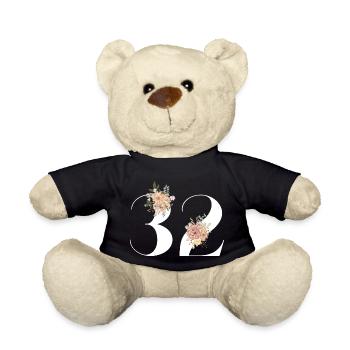 32e anniversaire fleuris (Cadeau de 32 ans) - Nounours - noir - Devant