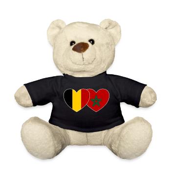 Belgium Morocco Flag Heart - Teddy Bear - black - Front