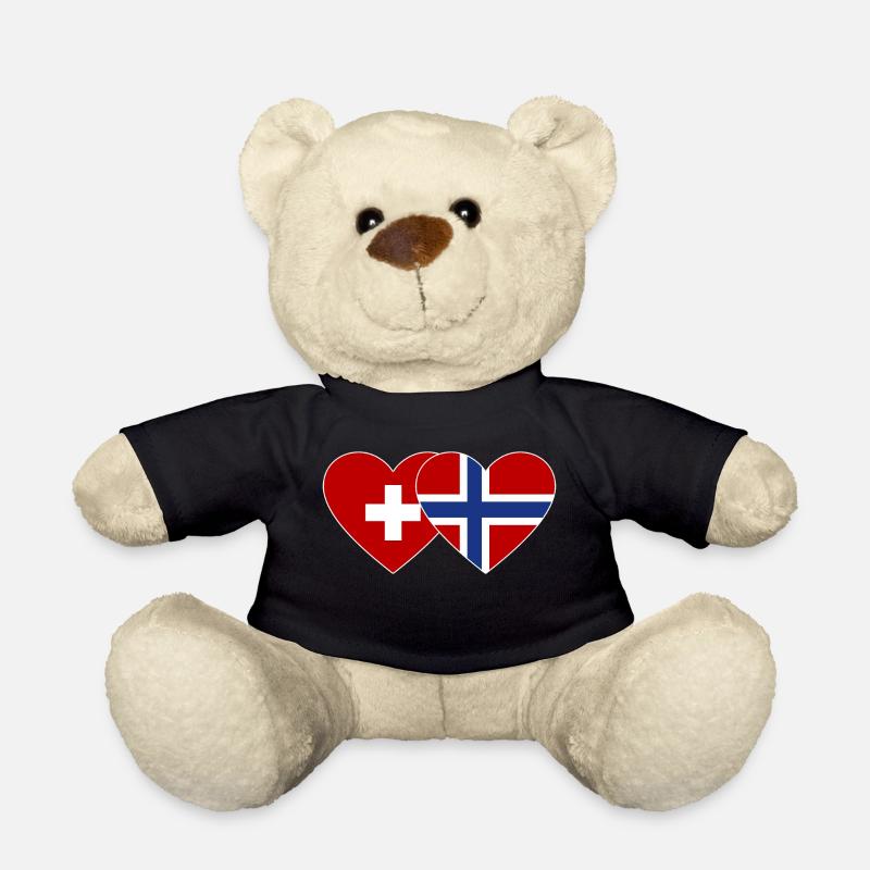 Schweiz Norwegen Flagge Herz - Teddy - Schwarz