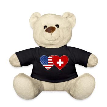 États-Unis, Suisse, Drapeau, Coeur - Nounours - noir - Devant