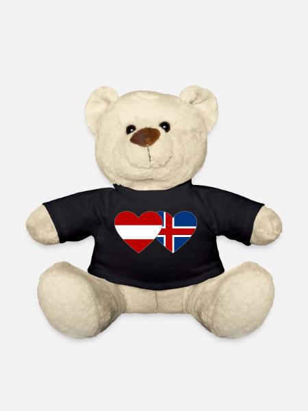 Austria Iceland Flag Heart - Teddy Bear - black
