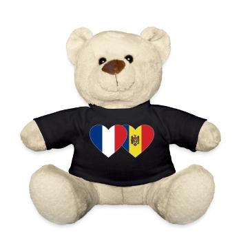 France Moldova Flag Heart - Teddy Bear - black - Front
