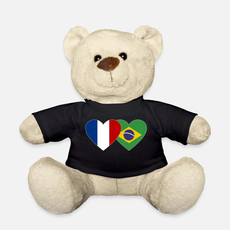 France Brésil Flag Coeur - Nounours - noir