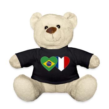 Brésil France Flag Coeur - Nounours - noir - Devant