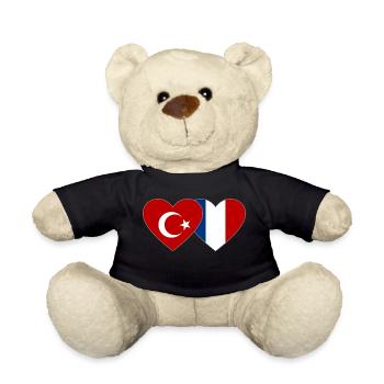 Turquie France Drapeau Coeur - Nounours - noir - Devant