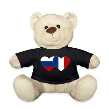 Russie France Flag Coeur - Nounours - noir - Devant