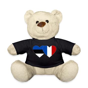 Estonie France Flag Coeur - Nounours - noir - Devant