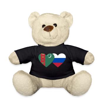 Turkmenistan Russia Flag Heart - Teddy Bear - black - Front