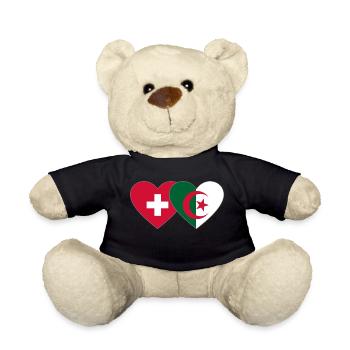 Switzerland Algeria Flag Heart - Teddy Bear - black - Front