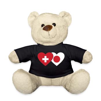 Schweiz Japan Flagge Herz - Teddy - Schwarz - Vorne