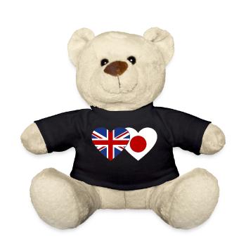 England Japan Flag Heart - Teddy Bear - black - Front