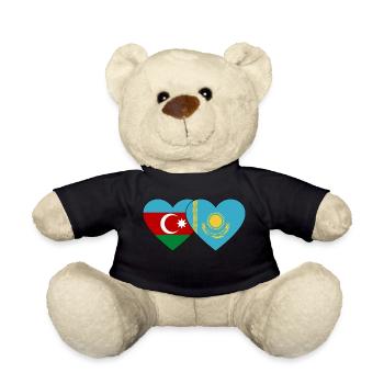 Aserbaidschan Kasachstan Flagge Herz - Teddy - Schwarz - Vorne
