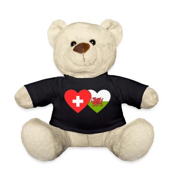 Switzerland Wales Flag Heart - Teddy Bear - black - Front