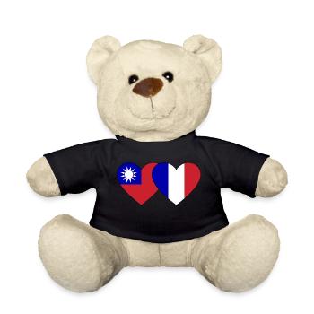 Taiwan France Flag Heart - Nounours - noir - Devant