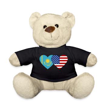 Kasachstan USA Flagge Herz - Teddy - Schwarz - Vorne
