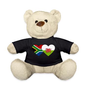 South Africa Wales Flag Heart - Teddy Bear - black - Front
