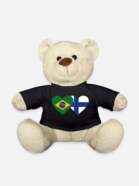 Brésil Finlande Flag Heart - Nounours - noir
