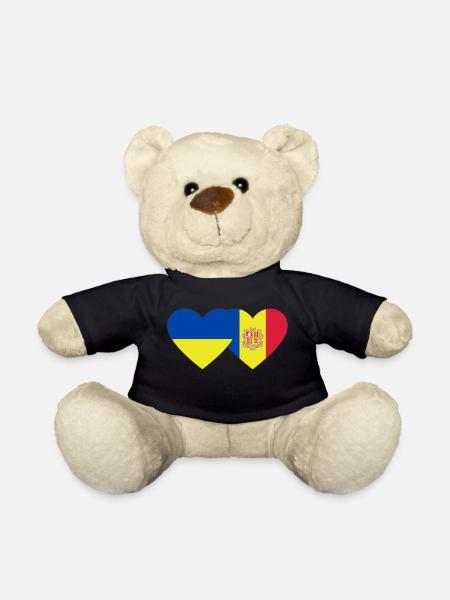 Ukraine Andorre Flag Coeur - Nounours - noir