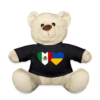Mexique Ukraine Flag Heart - Nounours - noir - Devant