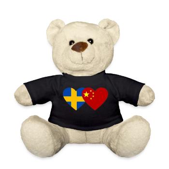 Schweden China Herz Flagge - Teddy - Schwarz - Vorne