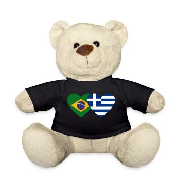 Brasilien Griechenland Flagge Herz - Teddy - Schwarz - Vorne