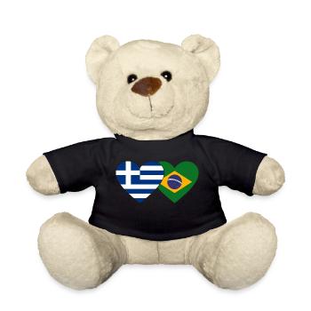 Grèce Brésil Flag Coeur - Nounours - noir - Devant
