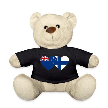 New Zealand Finland Flag Heart - Teddy Bear - black - Front
