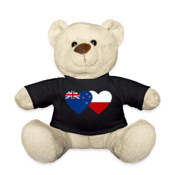 New Zealand Poland Flag Heart - Teddy Bear - black - Front