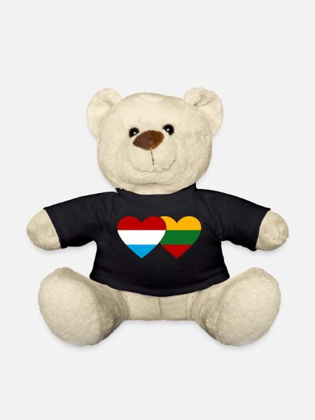Luxembourg Lituanie Flag Heart - Nounours - noir