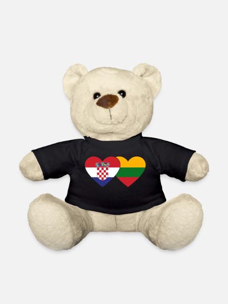 Croatia Lithuania Flag Heart - Teddy Bear - black