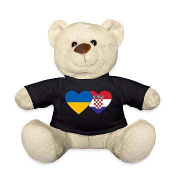 Ukraine Croatia flag heart - Teddy Bear - black - Front
