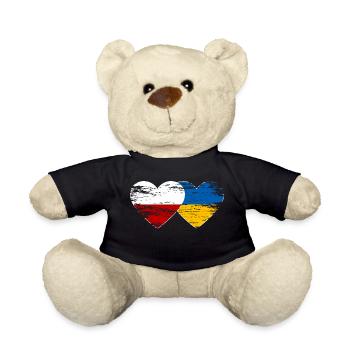 Poland Ukraine flag heart used - Teddy Bear - black - Front