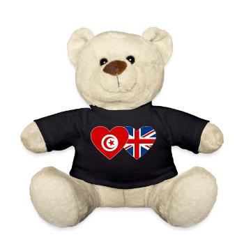 Tunisia Great Britain Flag Heart - Teddy Bear - black - Front